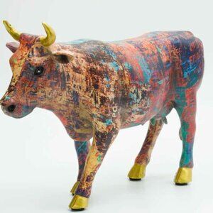 BRANI COLORFUL RESIN STANDING COW STATUE 10” X 3” X 7” - BRAND NEW